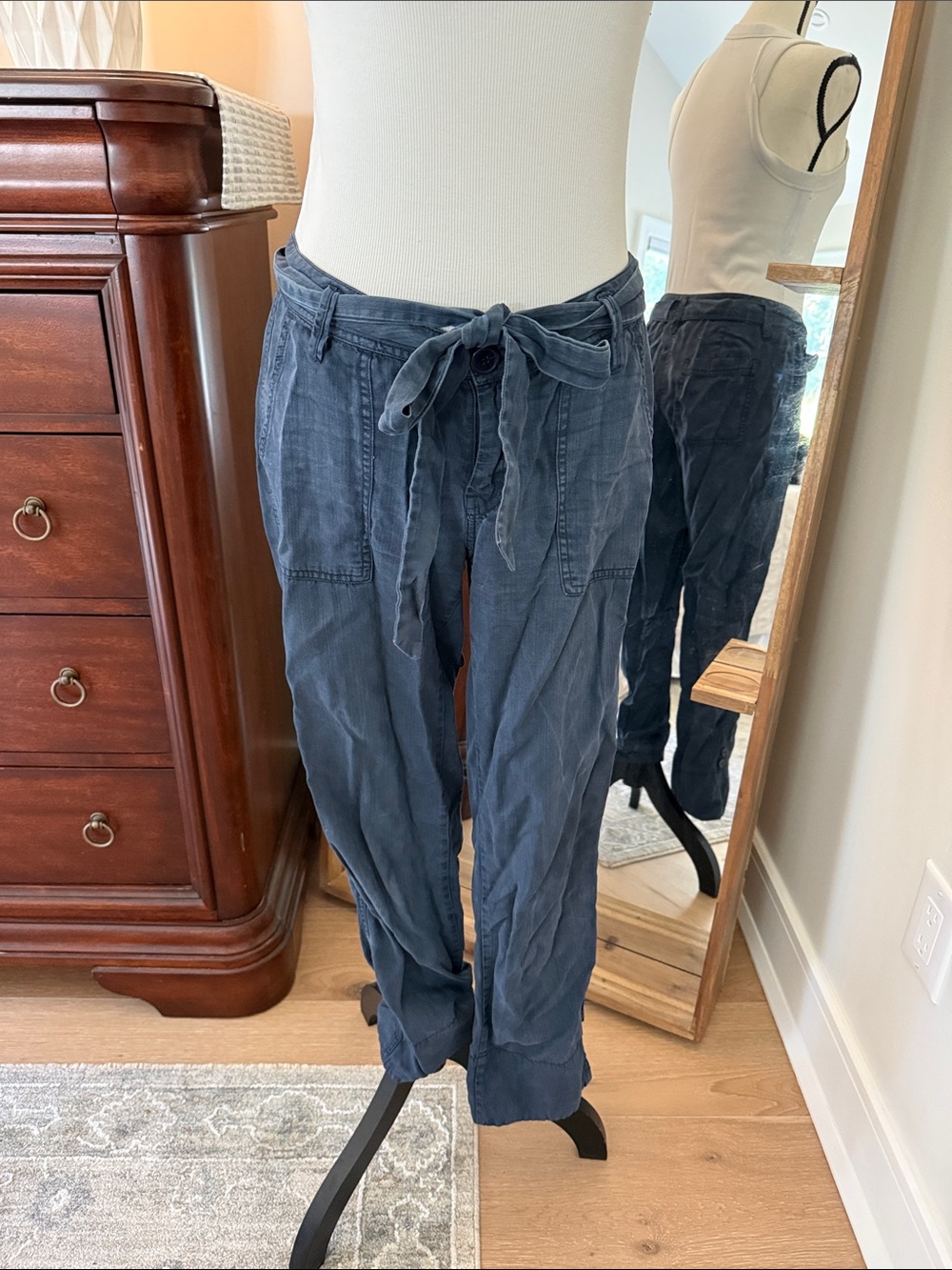 Women’s Tie-Waist Cargo Pants in Slate Blue